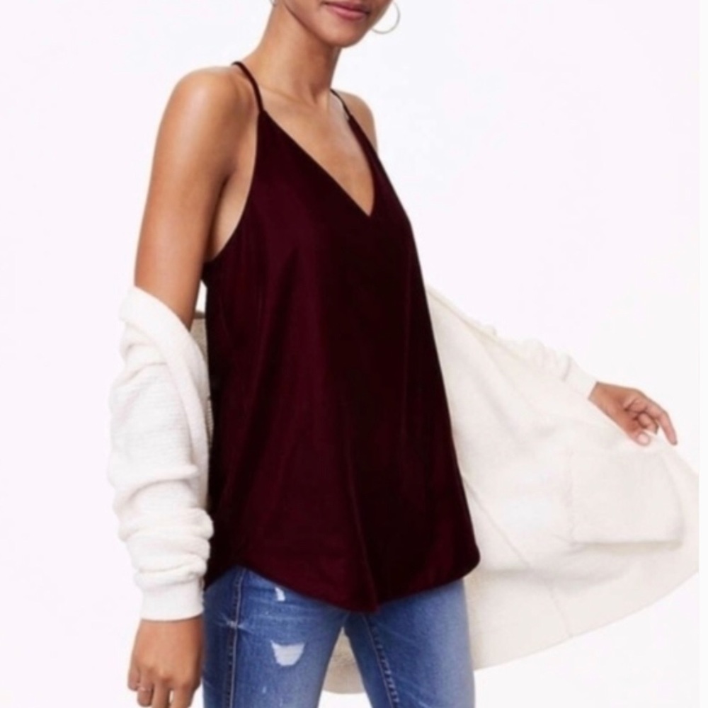 Loft Burgundy/red velvet tank top with lining